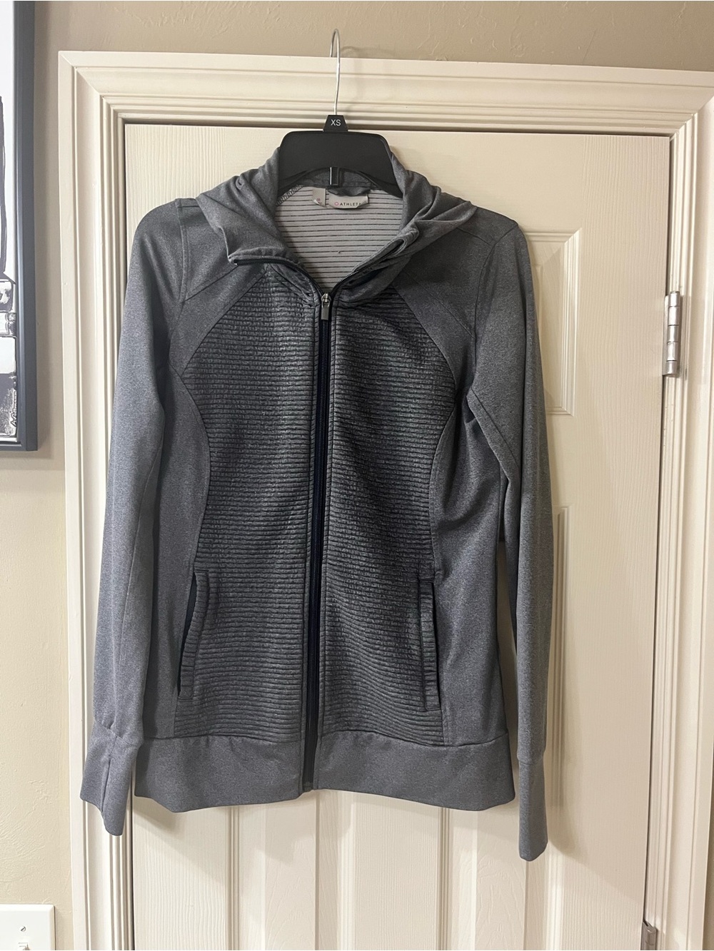 Athleta Charcoal Textured Hooded Zip Jacket